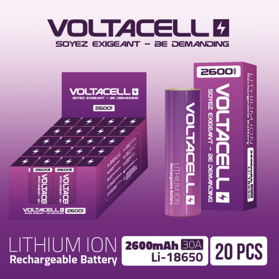 Accus VOLTACELL 18650 2600mAh 30A (Pack de 20)